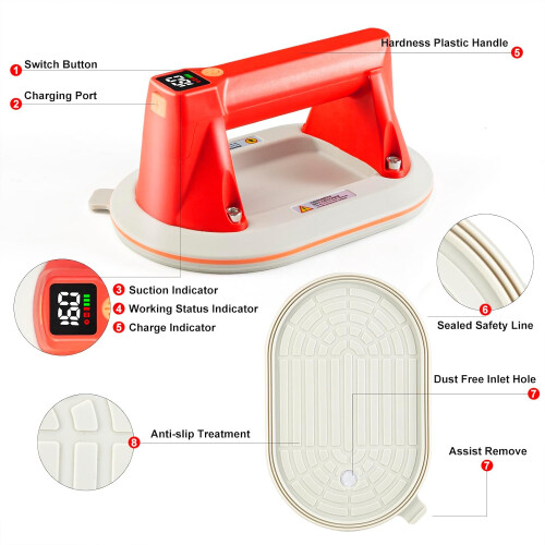Electric Vacuum Suction Cup with LCD, Type-C Charging, 160KG Load 1
