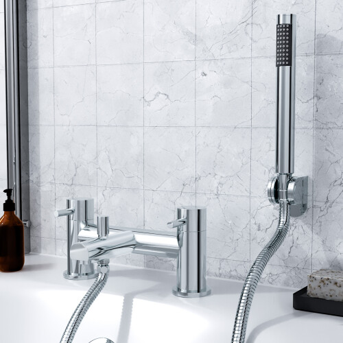 NES Home Winstead Round Exposed Multi Function Shower Set - Riser Rail Kit & Bath Shower Mixer Tap 1