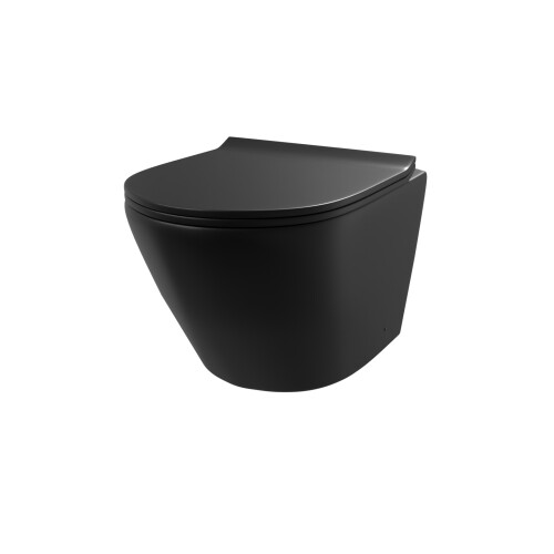 NES Home Nes Home Wall Hung Rimless Black Toilet, Cistern Frame Rectangle Black Button 2
