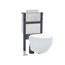 Nes Home Wall Hung Round Rimless Toilet, Cistern Frame Matte Chrome Button