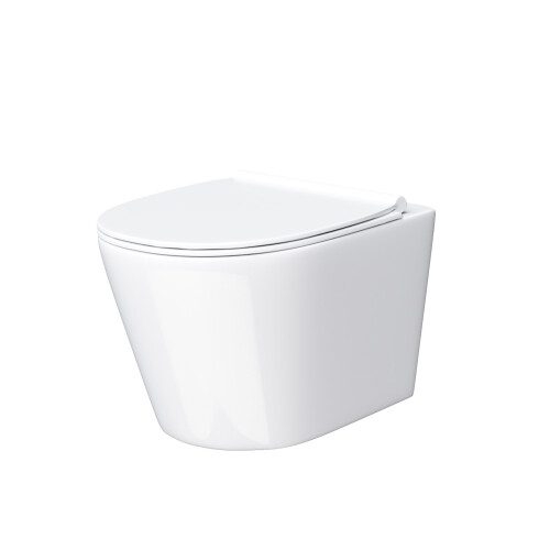 NES Home Nes Home Wall Hung Rimless Toilet White, Cistern Frame Matte Chrome Button 2