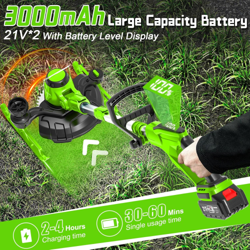 Cordless Grass Strimmer, Edger with2 x 4.0Ah Battery 2