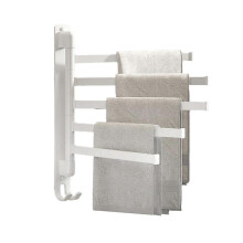 (White)Swivel Towel Bar 5 Arms, Wall Mounted Towel Rack Stainless Steel, Towel Hanger 180 Rotation Space Saving Towel Holder For Bathroom Kitchen