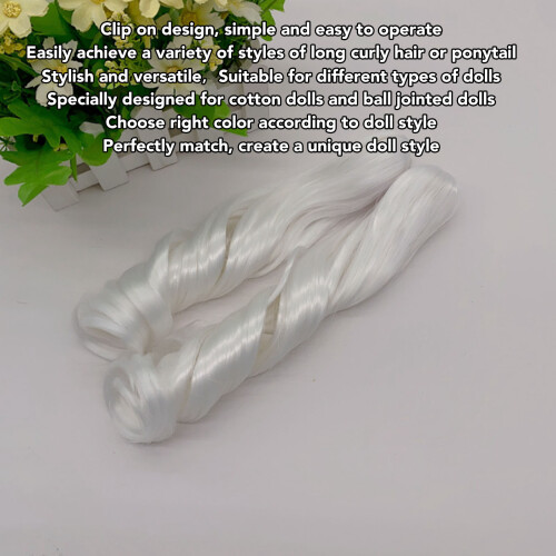 2 pièces de perruque pour poupée, Boucle romaine, Blanc lunaire, 25 cm 2