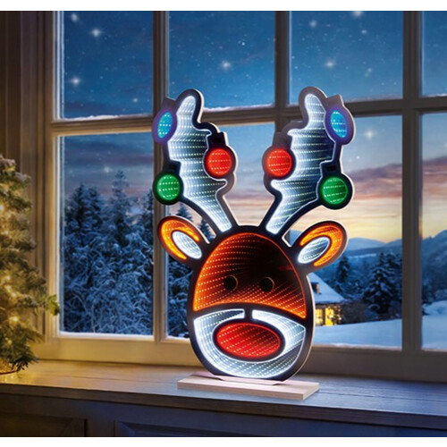 Premier Reindeer Christmas Infinity Mirror Light Decoration  LED Light 60cm 1