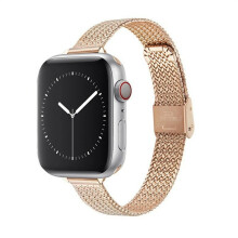 (42mm/44mm/45mm/49mm, Rose Gold) Slim Metal Mesh Band Women Strap for Apple Watch Series 7 6 5 4 3 iWatch 40/49mm New