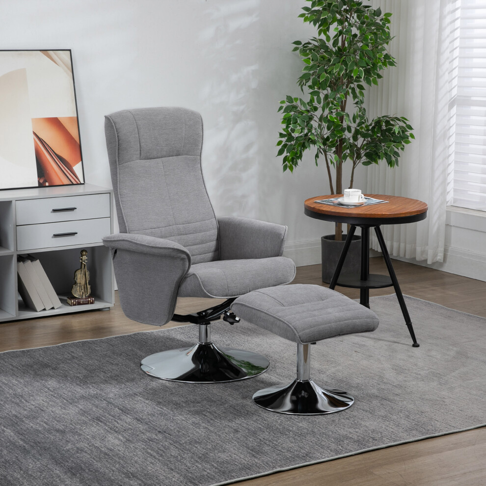 Homcom Upholstered Swivel Recliner Armchair With Ottoman, Grey