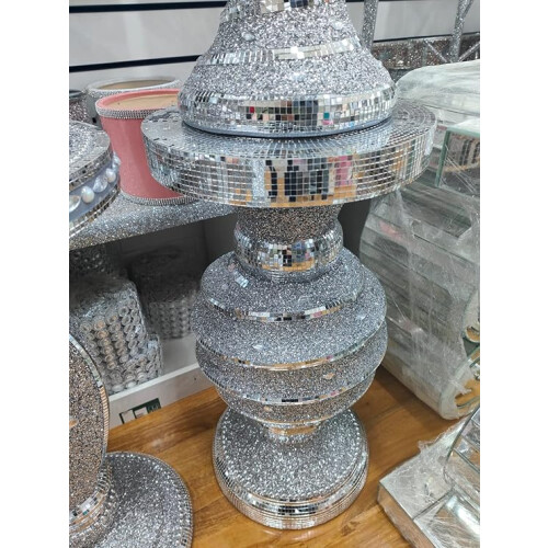 Crushed Mirrored Top Crystal Silver Table 40x60Cm