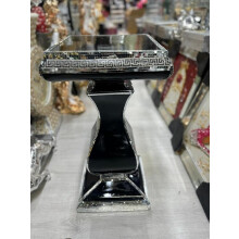 Venetian Mirrored End Table Black 34x63Cm