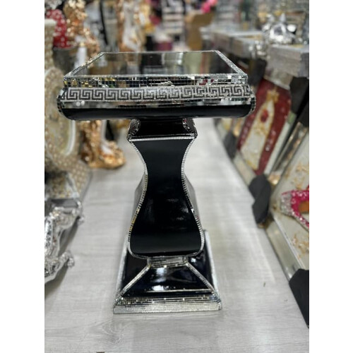 Venetian Mirrored End Table Black 34x63Cm