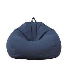 (100x120cm, Dark Blue) Bean Bag Cover Big Cotton Linen Lazy Beanbag Chair Sofa Covers Puff Relax Lounge Couch