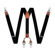 Mens Y-shaped Wide Heavy Duty Suspenders with 4 Metal Clips Adjustable Elastic Straps