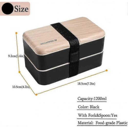 (Black) Bento Bento Box Snack Bento Box Bundle Divider Japanese Style Bento Box With Spoon And Fork 2