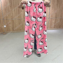 (LK2342-RRR, XXL) Pajamas Black Anime Flannel Woolen White Cartoon Casual Home Pants Autumn Fashion Trousers Plush Gift