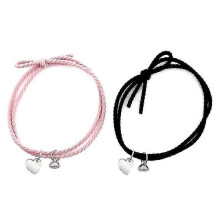 (D black pink) 2pieces/set Magnet Rope Chain Forever Matching Couple Relationship Bracelet