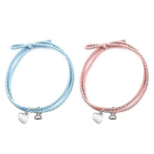 (F blue pink) 2pieces/set Magnet Rope Chain Forever Matching Couple Relationship Bracelet