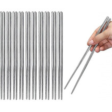 10 Pair Titanium Gold Plated Stainless Steel Metal Chopsticks 8.9" (silver)