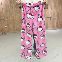 (LK2342-WWW, XXL) Pajamas Black Anime Flannel Woolen White Cartoon Casual Home Pants Autumn Fashion Trousers Plush Gift