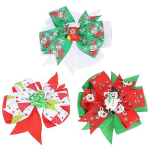 3pcs Christmas Kids Headdress Bowknot Printing Hairpins Lovely Kids Hair Clamps Snowman Christmas Tree Hairpins Double-layer Hair Clips for Child