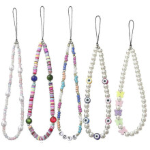 (Style1) 5pcs Beaded Phone Charm Cell Phone Lanyard Wrist Strap Clay Acrylic Mobile Phone A