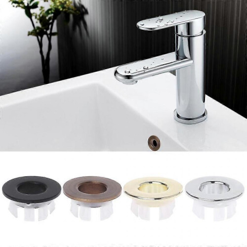 (Black) Bathroom Basin Sink Overflow Cover Six-foot Round Insert Chrome Ring Hole Cap 1