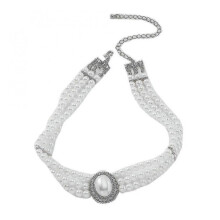 (White) Women's Choker Necklace Multi-layer Imitation Pearl Chain Short Necklaces Ladies Girls Vintage Retro Court Style Jewelry