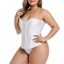 (L, WHITE) Mimigo Women's Bustier Corset Top Sexy Lingerie Sets Black Satin Waist Cincher