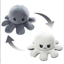 (20cm, Grey White) NEW 20cm 30cm 40cm Giant Reversible Octopus Stuffed Animal Reversible Happy Sad Octopus Plush Toy Gift