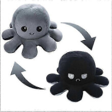 (20cm, Grey Balck) NEW 20cm 30cm 40cm Giant Reversible Octopus Stuffed Animal Reversible Happy Sad Octopus Plush Toy Gift