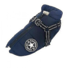 (L, Blue) Large Pet Dog Jacket With Harness Winter Warm Dog Clothes Waterproof