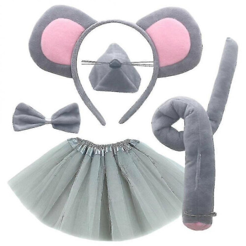 (B) 1 Set Mouse Costume Set Including Mouse Ears Headband Mouse Nose Mouse Tail Bow Tie Kit