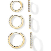 (Gold) 18K Gold Plated 925 Sterling Silver Post, 3 Pairs Small Gold Hoop Earrings Set