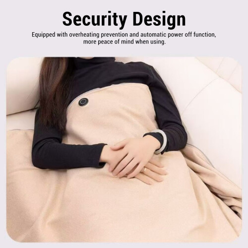Beige Electric Heated Blanket Plush Fast Heating Auto Power Off 2