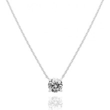 (Silver) 18K Gold Plated Crystal Solitaire 2 Carat CZ Dainty Choker Necklace | Gold Necklaces for Women
