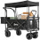 Outsunny Outsunny Outdoor Push Pull Wagon Stroller Cart w/ Canopy Top Black 6