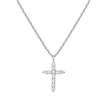 (Silver) 14K Gold Plated Cubic Zirconia Cross Necklace for Women | Cross Faith Pendant Necklaces