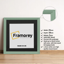 (Green With Black Mount, 6x6" Pic (8x8" Frame)) Square Size Green Picture Frame / LW Style Wall Art Frame / Modern Photo Frames  With Multicolored Mount