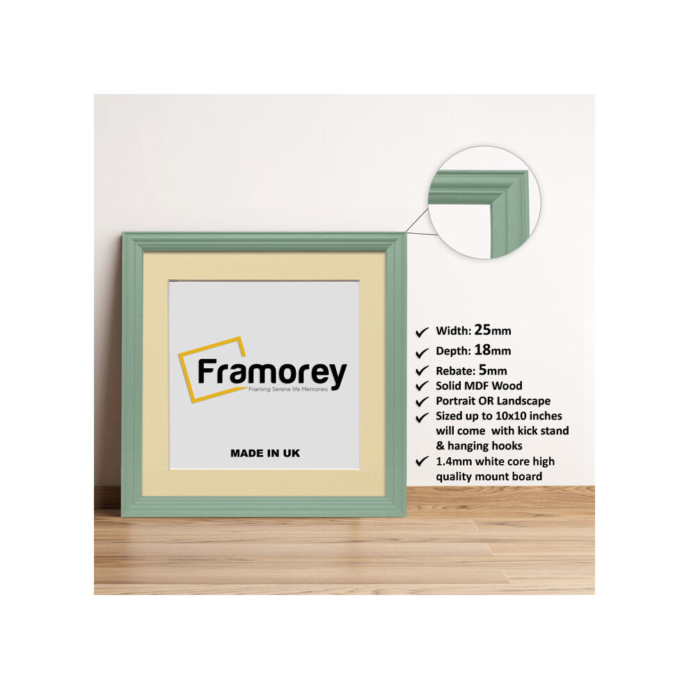 (Green With Ivory Mount, 6x6" Pic (8x8" Frame)) Square Size Green Picture Frame / LW Style Wall Art Frame / Modern Photo Frames  With Multicolored Mou-image-OPC-P8YXGBM-NEW