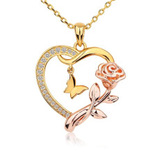 (Sunny yellow) Heart Necklace for Women 14k Rose Gold Plated CZ Romantic Rose and Butterfly Jewelry for women
