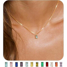 (Pastel blue) Diamond Necklaces for Women 18K Gold Plated Emerald Birthstone Necklace for Women Mothers Dainty