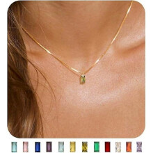 (Light yellow) Diamond Necklaces for Women 18K Gold Plated Emerald Birthstone Necklace for Women Mothers Dainty