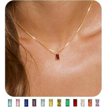 (Fuchsia) Diamond Necklaces for Women 18K Gold Plated Emerald Birthstone Necklace for Women Mothers Dainty
