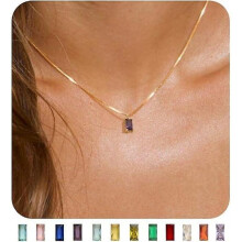 (Light purple) Diamond Necklaces for Women 18K Gold Plated Emerald Birthstone Necklace for Women Mothers Dainty