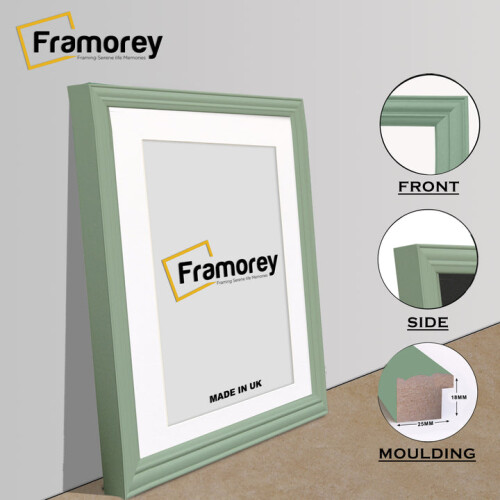 (A3 Pic (A2 Frame)) Green Picture Frame / LW Style Wall Art Frame / Modern Photo Frames With White Mount 1