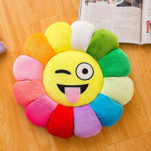 (tongue out) Colorful Sun Flower Petal Plush Toy Floor Cushion Doll Qq Expression Waist Cushion Doll Pillow