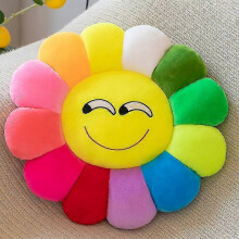 (funny) Colorful Sun Flower Petal Plush Toy Floor Cushion Doll Qq Expression Waist Cushion Doll Pillow
