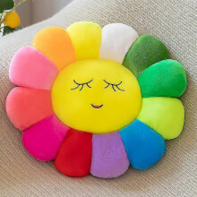 (squinting) Colorful Sun Flower Petal Plush Toy Floor Cushion Doll Qq Expression Waist Cushion Doll Pillow