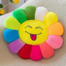 (Squinting and spitting) Colorful Sun Flower Petal Plush Toy Floor Cushion Doll Qq Expression Waist Cushion Doll Pillow