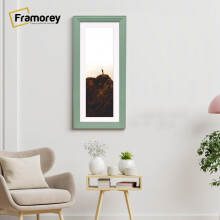 (Green With White Mount, 10x4" Pic (14x8" Frame)) Panoramic Size Green Picture Frame / LW Style Wall Art Frame / Modern Photo Frames With Multicolored Mount
