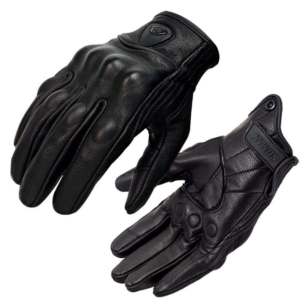 Goatskin Motorcycle Gloves For Men & Women, M, Touchscreen-Friendly Black 6911331069632